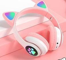 Fone de Ouvido Infantil Gatinho Sem Fio Com Orelhinhas de LED Bluetooth Presente Criança Rosa/branco - Lehmox