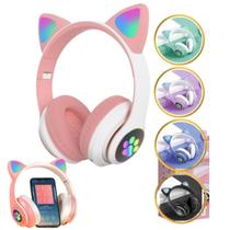 Fone de Ouvido Infantil Rosa Bluetooth com Som Claro e Luz LED