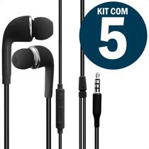 Fone de Ouvido IntraAuricular com Fio e Microfone P2 3,5mm Estéreo Som Potente Graves Reforçados Kit Com 5