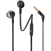 Fone de Ouvido JBL T205 BLK Preto Cinza Pure Bass Earbuds com Microfone Controle para Android e iOS