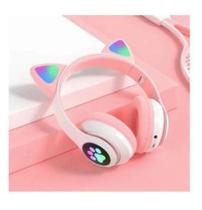 Fone De Ouvido Led Orelha Gatinho Rosa Sem Fio Bluetooth Wireless