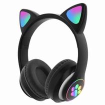 Fone de Ouvido Orelha de Gatinho Gata Bluetooth Sem Fio Infantil Menina Música Led Colorido