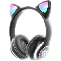 Fone de Ouvido Orelha de Gato com Iluminação LED, Headset Bluetooth 5.0 (Preto)