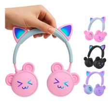 Fone De Ouvido Orelha Gatinho C/ Luz Led Rgb Bluetooth