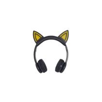 Fone de ouvido orelha gato led c/fio mic se-6126 preto amare