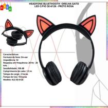 Fone de ouvido orelha gato led c/fio se-6126 - preto rosa