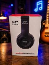 Fone de Ouvido P47 Bluetooth 5.0 Wireless Preto Stereo Dobrável Com Microfone