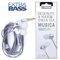 Fone De Ouvido Para Celular Original P2 Estéreo Extra Bass Intra-Auricular EJX01 Prata - Verde