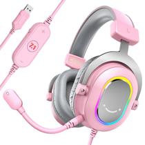 Fone de ouvido para jogos FIFINE AmpliGame H6 USB com fio e microfone rosa