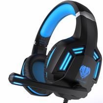 Fone de ouvido para jogos para PS4, PC, Xbox One, PS5, para Nintendo Switch, fones de ouvido com fio com som surround estéreo, microfone com cancelamento de ruído, luzes LED para crianças e adultos, preto e azul