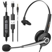 Fone de ouvido para PC Wantek 3 em 1 USB-A/USB-C/3,5 mm com microfone