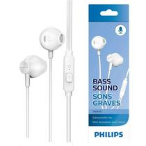 Fone de Ouvido Philips TAUE101 Branco Earbud com Microfone Grave Potente Som Nítido Leve Confortável