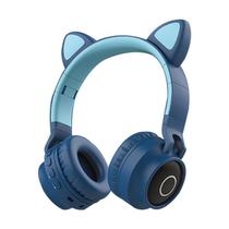 Fone de ouvido popular cat Ears Internet Celebrity Luminous Bluetooth 5.0, fone de ouvido sem fio dobrável com cartão plug-in, bateria de longa duração, compatível com vários dispositivos (azul escuro)