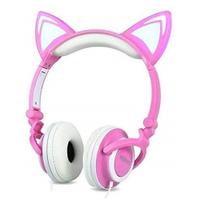 Fone De Ouvido Rosa Com Branco Headphone Orelha De Gato Leds Headfone - Exbom