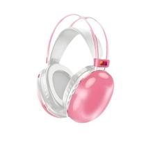 Fone de Ouvido Rosa Sem Fio Recarregável USB LED RGB Earpads Confortáveis e Microfone Embutido Bluetooth Som HD
