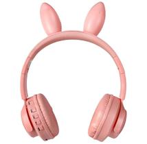 Fone De Ouvido Sem Fio Bluetooth Rosa Orelha Coelhinho LED