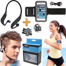 Fone de Ouvido Sem Fio Bluetooth Sport Mp3 Radio Fm Entrada Para Cartão Sd + Braçadeira Suporte Braço Corrida Caminhada