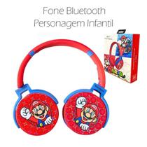 Fone de Ouvido sem Fio Infantil Menino e Menina Super Mário Bros Bluetooth Headset Vermelho