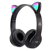 Fone de Ouvido Sem Fio Orelhas de Gato LED Headset Gatinho Preto