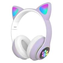 Fone de Ouvido ST-28 Gatinho Fofinho Bluetooth Led Cat Lilás