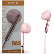 Fone De Ouvido Stereo, Super Bass, com Microfone, Entrada 3.5mm, Fio 1.3 Metros, A'Gold, FN-A10 - Rosa