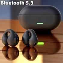 Fone de ouvido T 75 Bluetooth 5.3 sem fio condução ossea fones clipe orelha cancelamento de ruidos na cor preto - opsshopping
