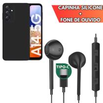 Fone de Ouvido Tipo C + Capinha Silicone Aveludada Para Samsung A14 5G