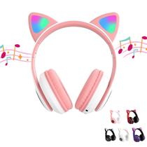 Fone Gatinho Bluetooth Infantil LED para Meninas Sem Fio