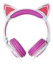 Fone Gatinho de ouvido on-ear Gato P2 led rosa branco preto azul roxo cores sortidas