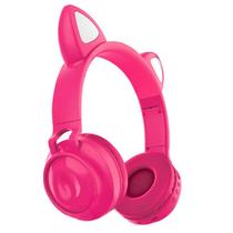 Fone Gatinho Pink com Bluetooth 5.0 Iluminação LED em 8 Cores Dobrável Microfone Embutido HF-C290BT - Exbom