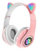 Fone Gatinho Sem Fio Com Led Bluetooth Infantil Cor Violeta Cor Rosa