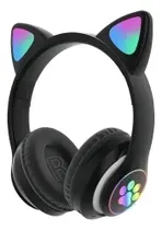 Fone Gatinho Sem Fio Led Bluetooth Infantil Orelha Gato Cat Cor Preto