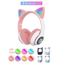 Fone gatinho verde lindo bluetooth longa bateria com led