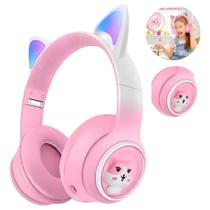 Fone Gato Rosa Recarregavel Luzes LED Crianças Entrega Veloz Fone Gato Rosa Recarregavel Luzes LED Crianças Entrega Veloz