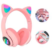 Fone Headphone Orelha Gato Colorido Led Smartphone Geek Gamer Gatinho Bluetooth Sem Fio Fone de Ouvido Estéreo Spot (ROSA)