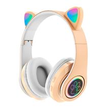 Fone Headset Bluetooth Colorido Com LED Sem Fio Gatinho Amarelo