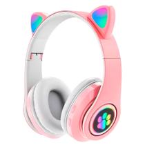 Fone Headset Bluetooth Colorido Com LED Sem Fio Gatinho Cor:Rosa