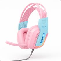 Fone Headset Gamer Fone de Ouvido Peining X13 RGB Rosa 50mm Com Microfone Cancelamento Ruído Confortável para PC PS4 Xbox e Celular USB