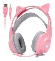 Fone Headset Gamer Led Orelhas Gato Ps4 Xbox Pc Celular Rosa
