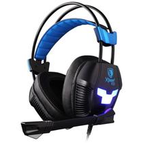 Fone Headset Gamer Sades Xpower Plus com Fio Preto/Azul
