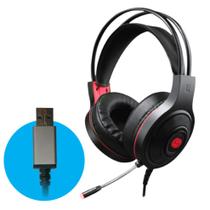 Fone Headset Gamer USB Microfone Flexível Estéreo Led Vermelho Haste Ajustável Cancelamento Ruído Hoopson