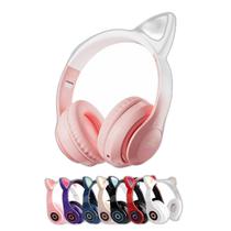 Fone Headset Gatinho Com Fio Orelha Led Para Criança Meninas