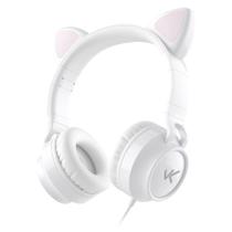 Fone headset kitty ear orelha de gato branco com microfone cabo 1.2m plug p2 estereo p3 ke110b VINIK