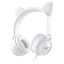 Fone headset kitty ear - orelha de gato branco com microfone cabo 1.2m