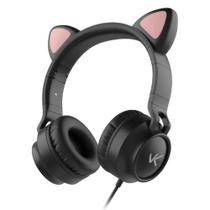 Fone headset kitty ear - orelha de gato preto com microfone cabo 1.2m plug estereo p3 - Vinik