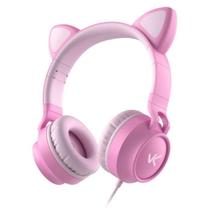 Fone headset kitty ear - orelha de gato rosa com microfone cabo 1.2m plug p2 estereo p3 - Vinik