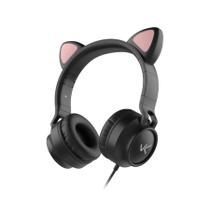 Fone Headset Kitty Ear Preto- Orelha De Gato Com Microfone Cabo 1.2m Plug P2 Estéreo P3 - KE100P