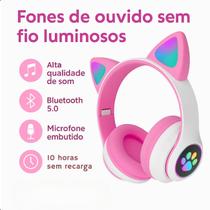 Fone Infantil LED Rosa Bluetooth Luz Exclusiva Design Moderno Premium