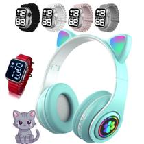 Fone Orelha De Gato Headphone Gatinho Com Led Fone Bluetooth e pulseira led digital