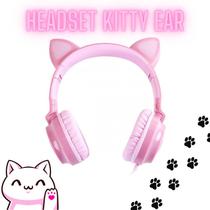 Fone Orelha de Gato Headset Kitty Ear Rosa Preto Vinik